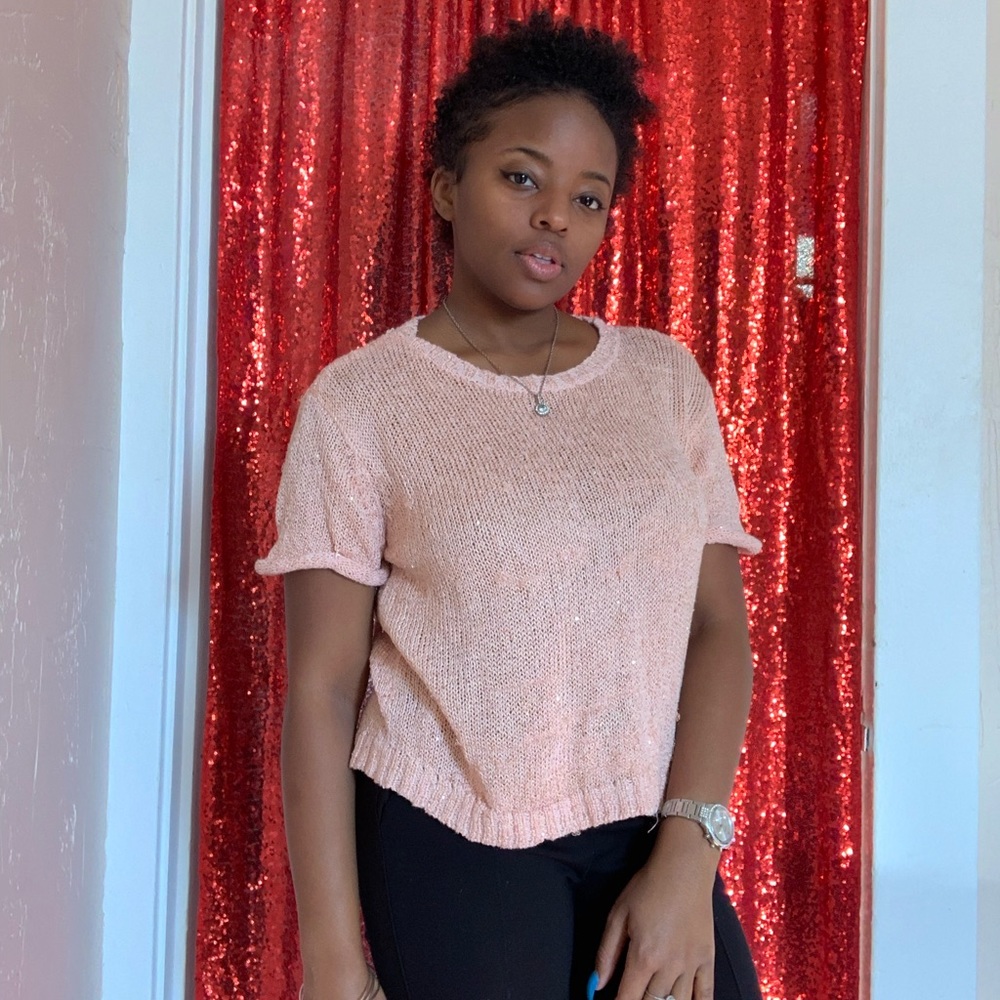 Short sleeve glitter sweater